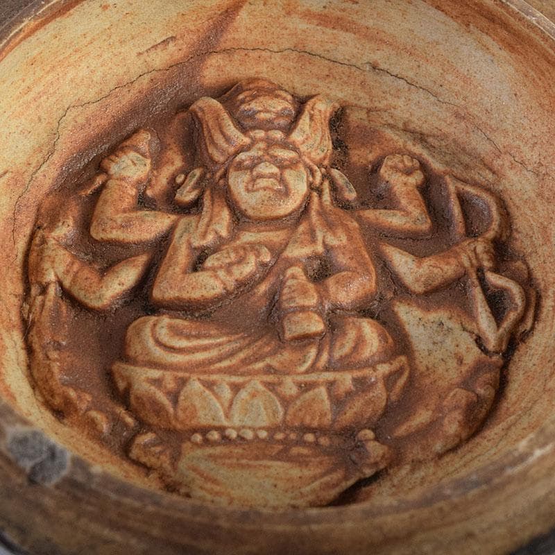 茶道具 交趾焼 獅子文 蓋裏仏像刻 懐中仏 香合 蓋物 C R9390