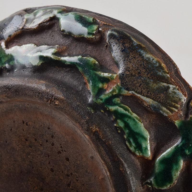 茶道具　交趾焼　獅子文　蓋裏仏像刻　懐中仏　香合　蓋物　C　R9390