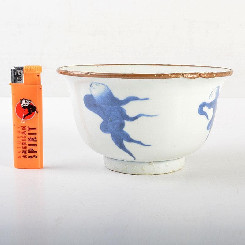 中国　新渡　青花人物文　銅覆輪　鉢　N　6737