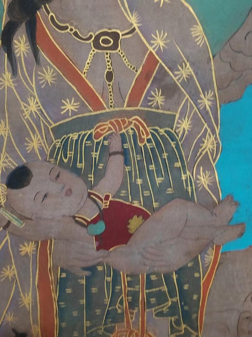 中国古美術・純手描き・画芯・送子觀音画像167x86cm・書画・絹本・仏像・風水
