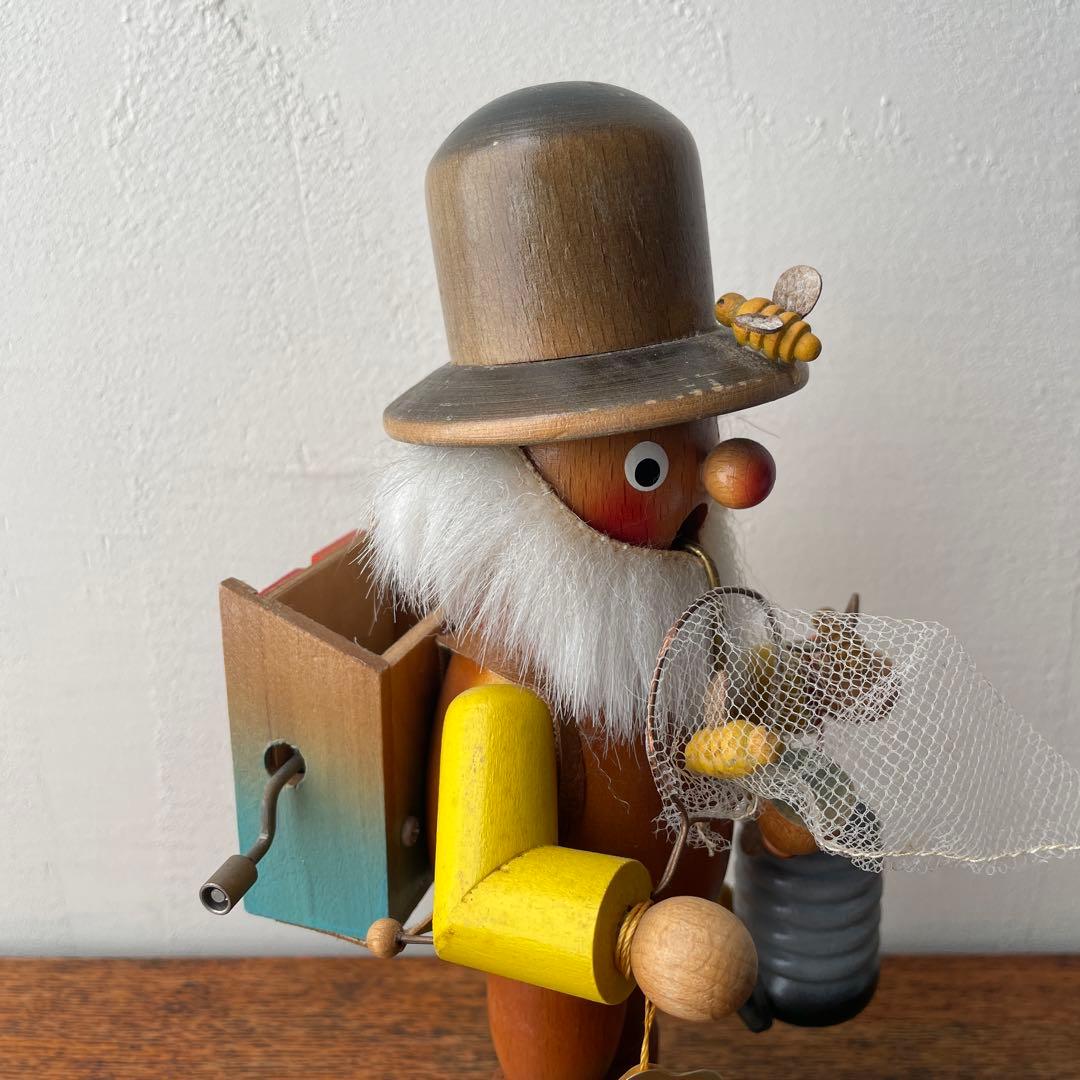 ドイツ製 シュタインバッハ 煙出し人形 養蜂家 オルゴール 木製 旧
