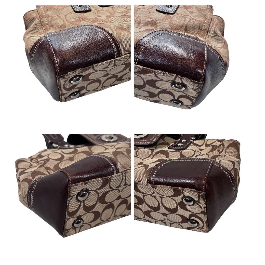 COACH コーチ ハンドバッグ ハンプトンズ 茶 シグネチャー ターンロック