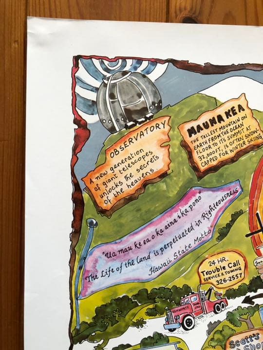 超レア80年代オリジナルハワイ島カイルアコナイラストマップビンテージポスター地図