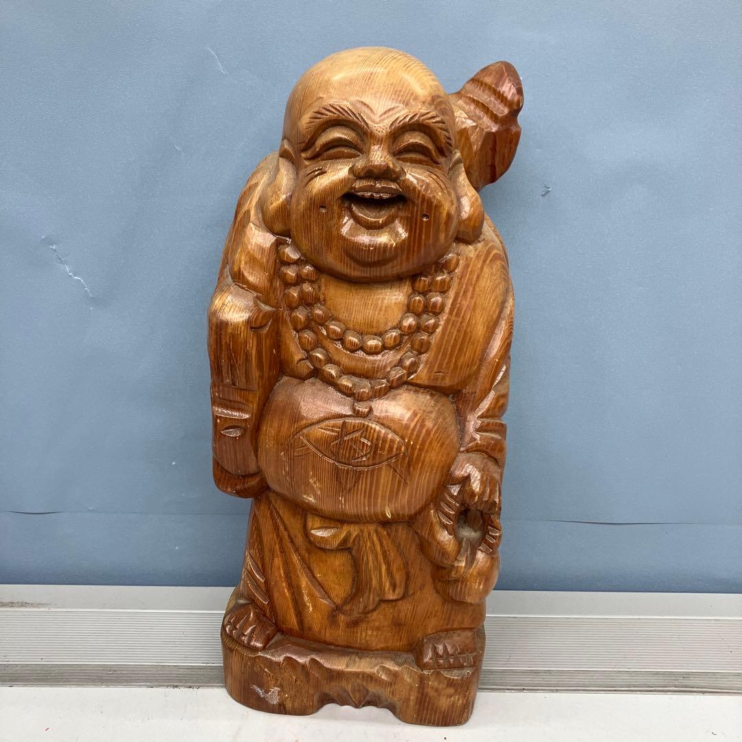 3F 木彫り 布袋様 置物 七福神 縁起物 根付 彫刻 布袋尊 オブジェ 招福