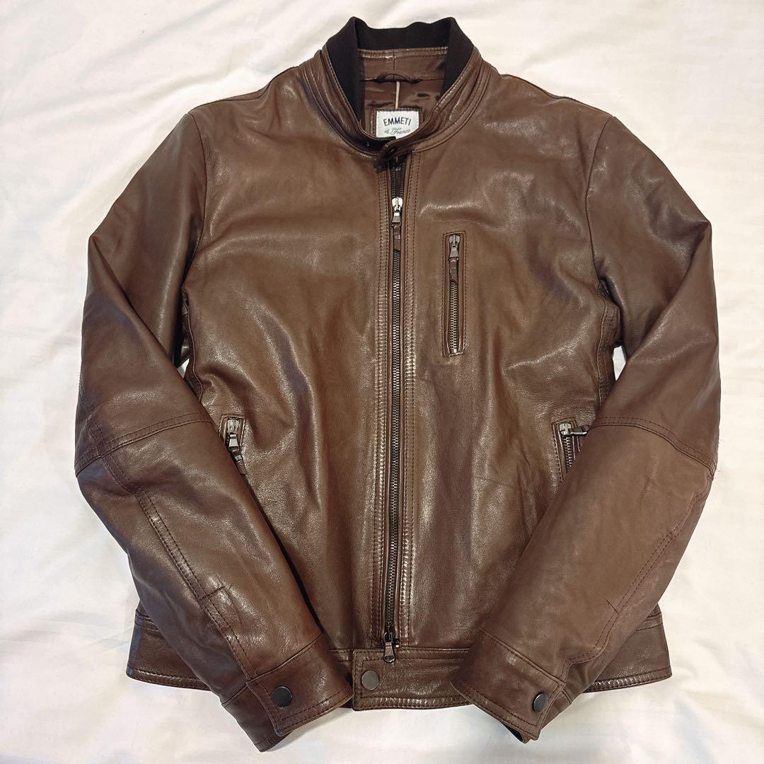 EMMETI エンメティ レザージャケット L ブラウン ナッパレザー 中綿 EMMETI（エンメティ） メンズレザーブルゾン FILIPPO NAPPA ブラウン
