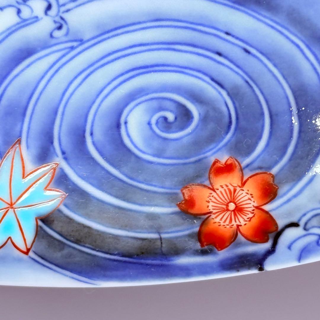 肥前有田　十二代今右衛門造　錦波桜絵文様菓子器　共箱　22cm　国重要無形文化財