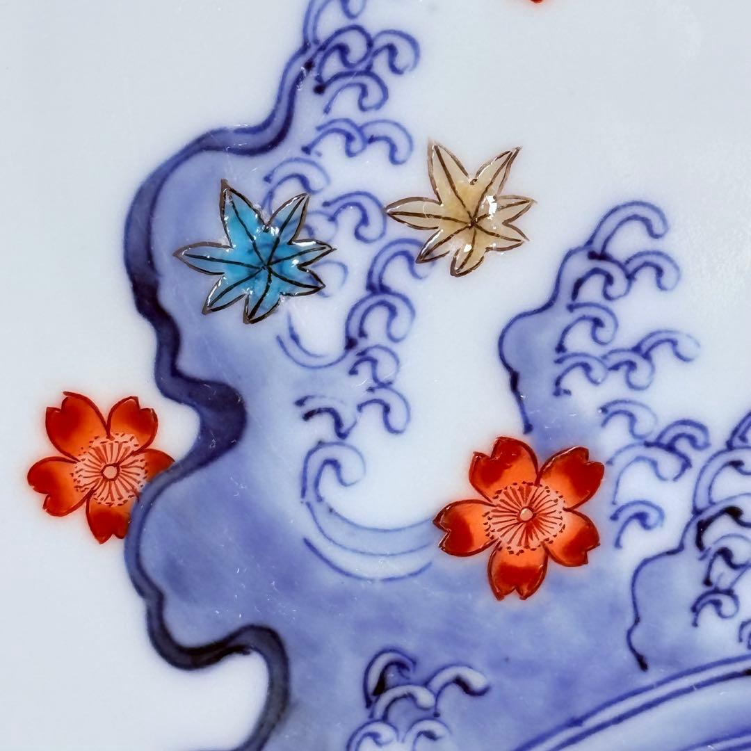 肥前有田　十二代今右衛門造　錦波桜絵文様菓子器　共箱　22cm　国重要無形文化財