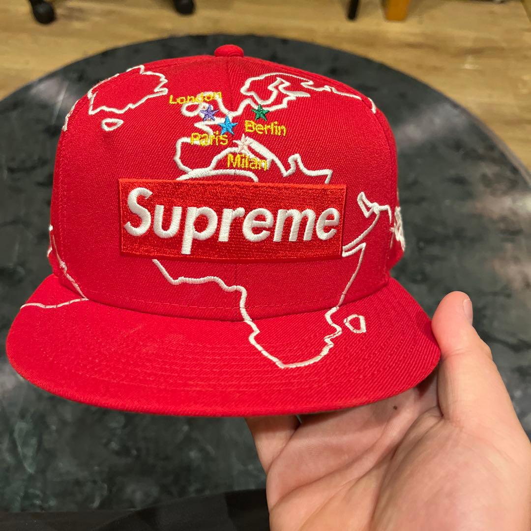 希少品‼️Supreme 地図刺繍 ベースボールキャップ レッド