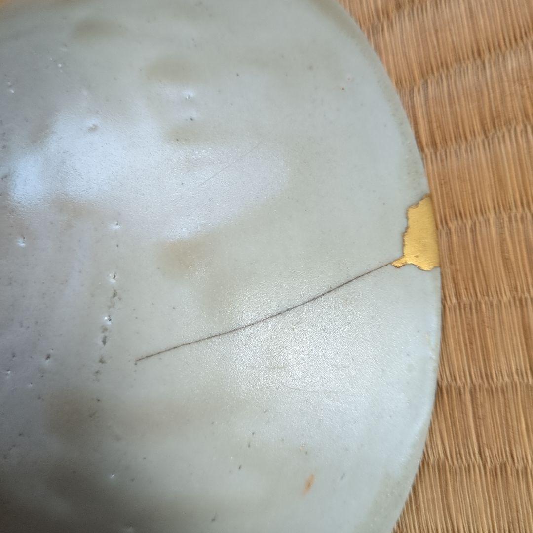 波模様の陶器鉢 木箱入り 金継ぎ 骨董品 古美術