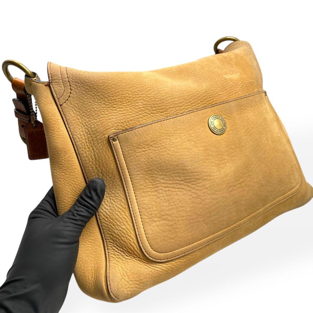 美品　COACH コーチ　ショルダーバッグ　ヌバック　レザー　ターンロック　茶