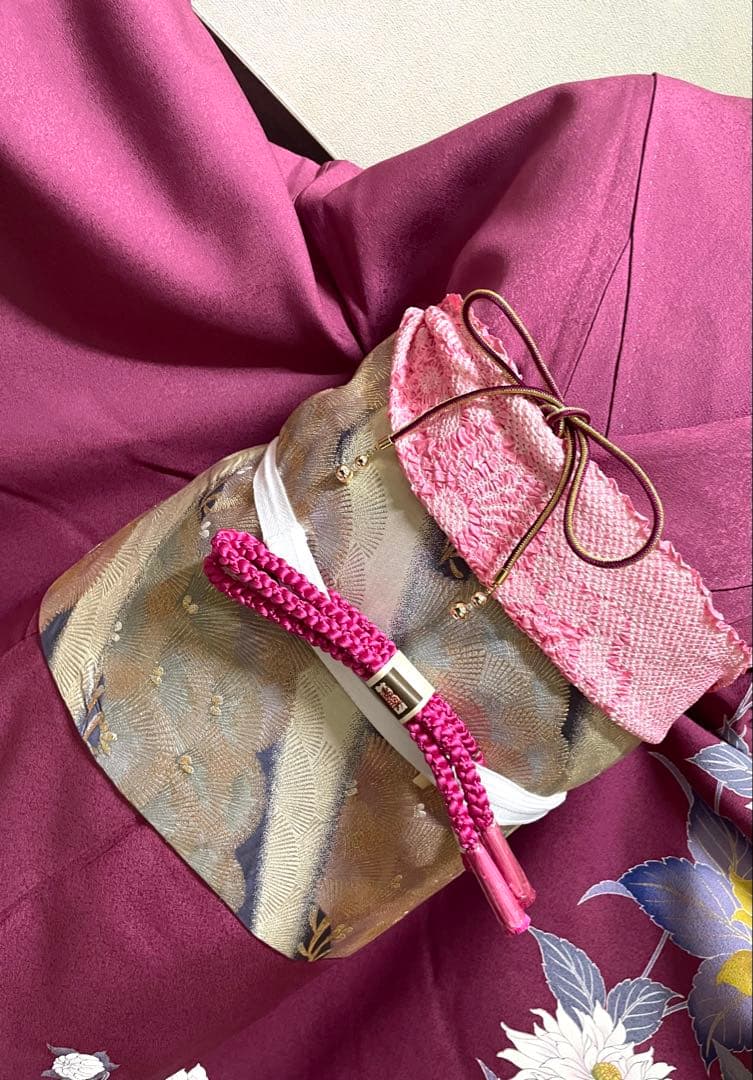 振袖 フルセット6点サイズM〜L草花 ビーズ 暈し染 金彩 正絹 - 着物