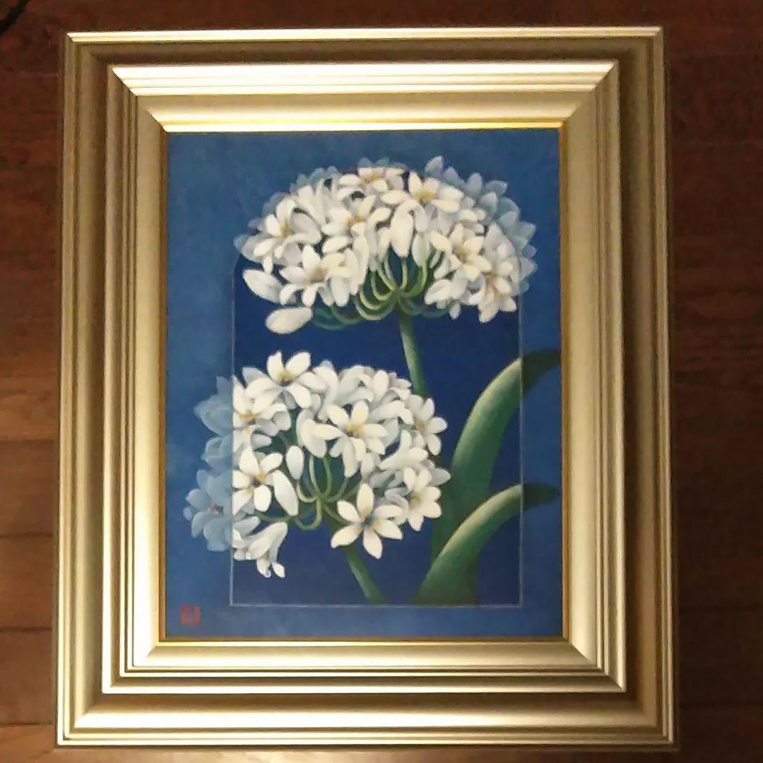 日本画(13)　白い花 山内一彦『牡丹の花』油彩画【真作保証】 絵画 高橋天山（旧雅号：秀