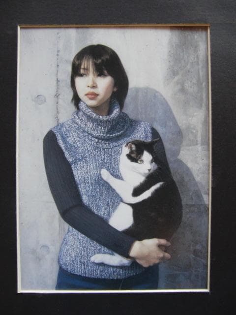 中上誠章、【奈緒】、希少な額装用画集より、新品額装付、状態良好