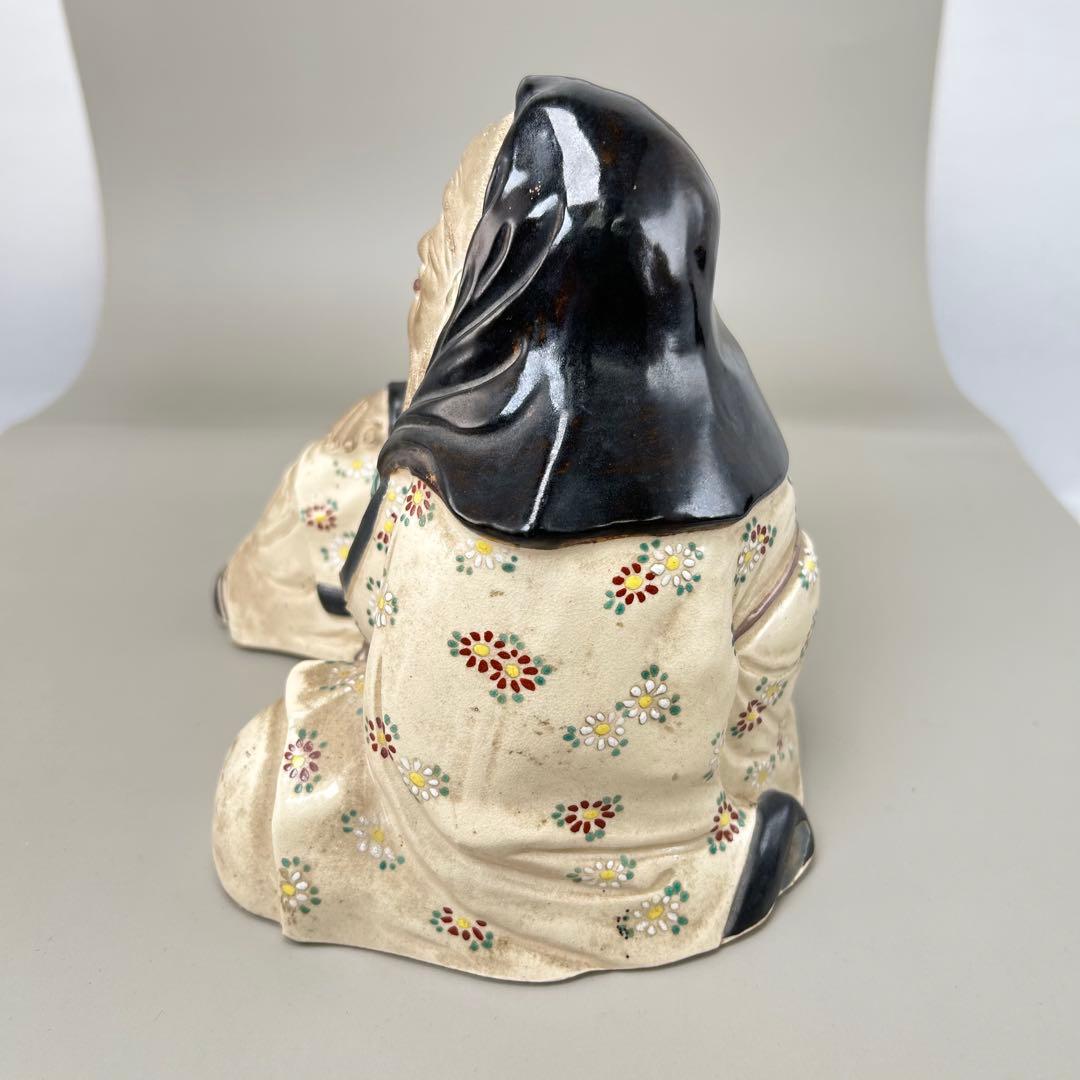 平安竹泉】作 菊花仙俵着彩八十翁福禄寿 陶像 七福神