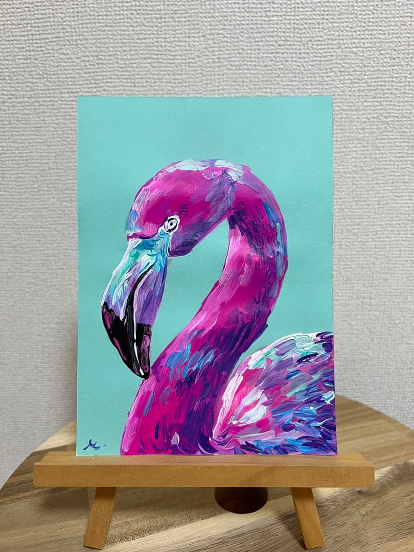 フラミンゴのアクリル画 絵画 絵 イラスト アクリル絵の具 アクリル画