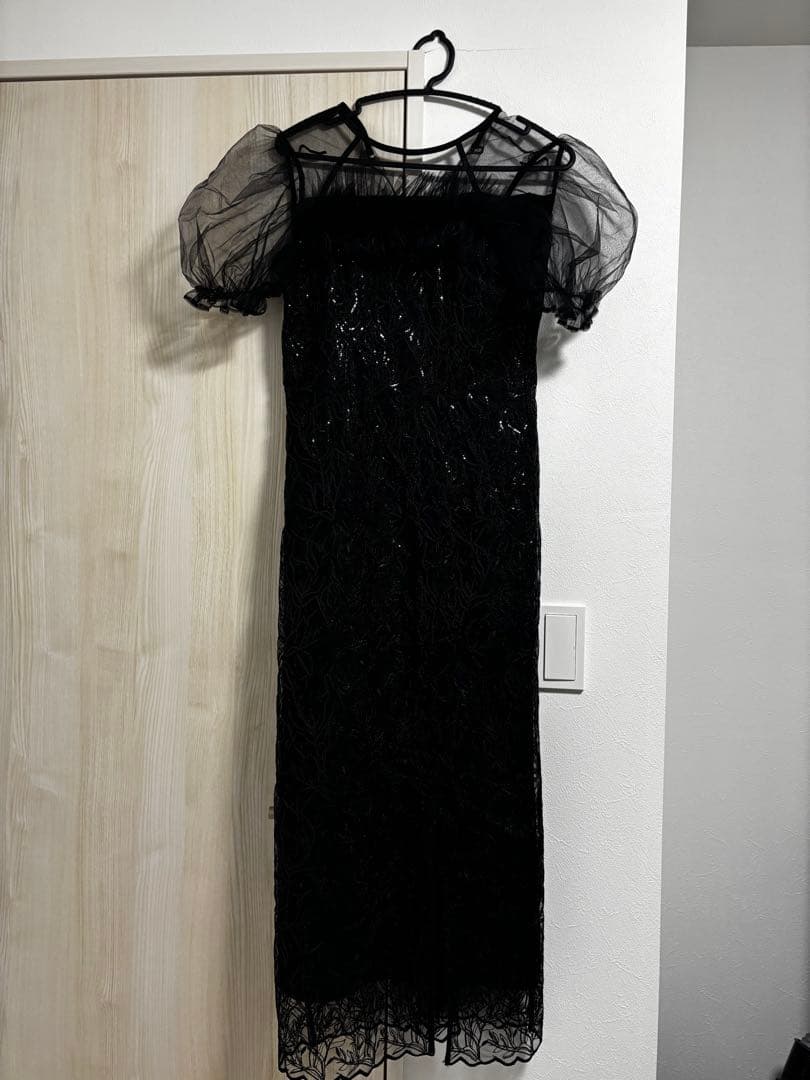 【新品未使用タグ付】LejaチュールフラワースパンコールIラインワンピースドレス