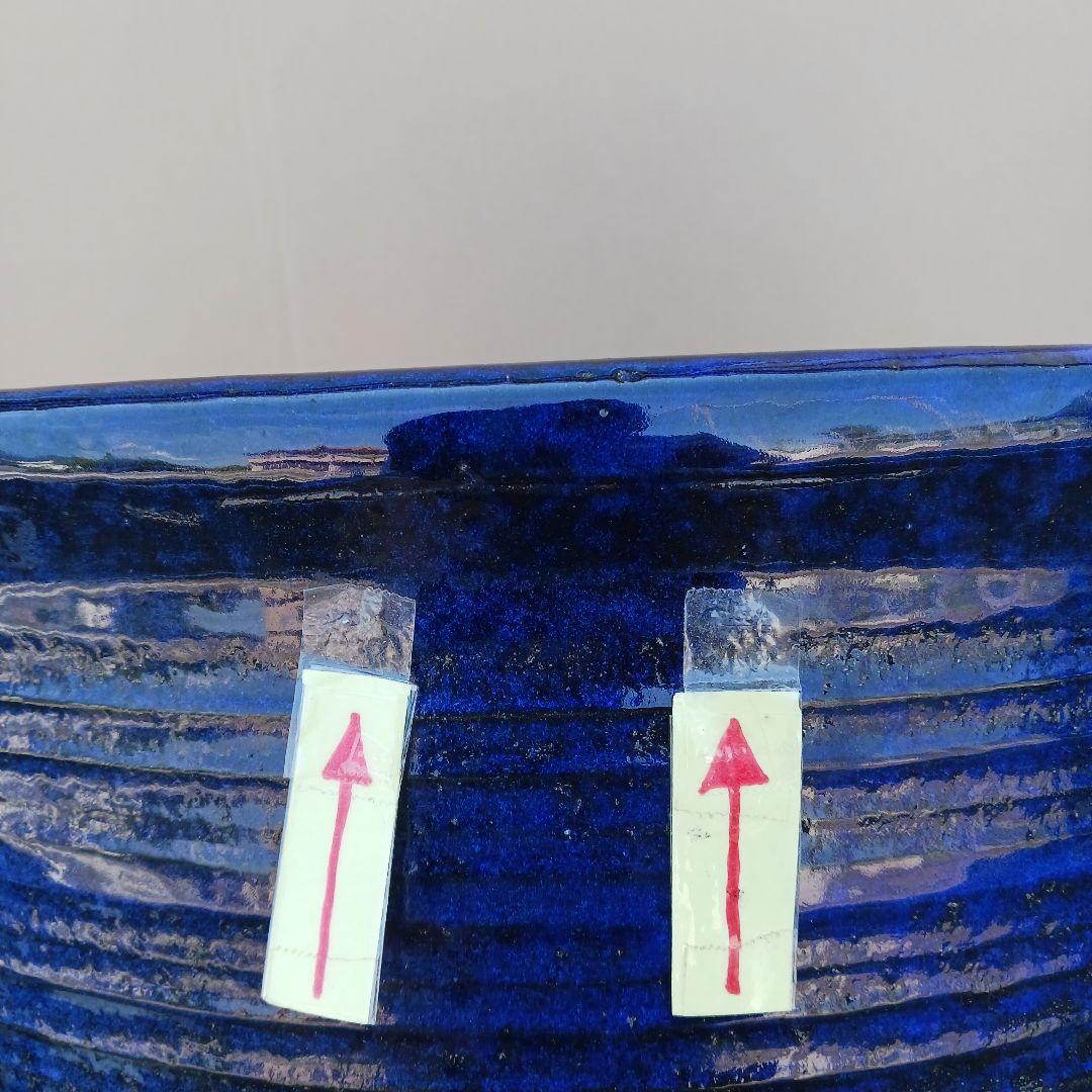 新品 ∅50 陶器 睡蓮鉢 特大 楕円 メダカ鉢 手造り 青＆緑色 高級 LLB