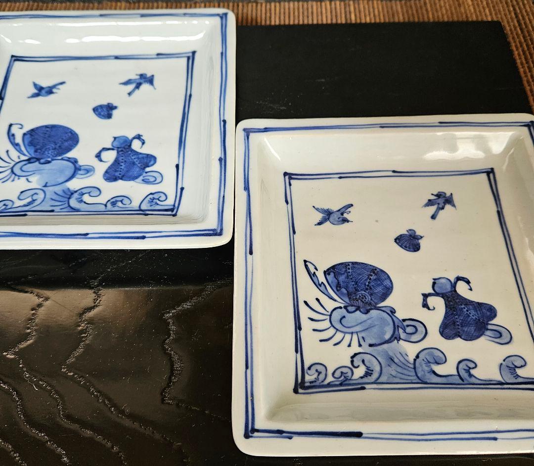 古余呂技窯】名工【川瀬竹春】造 中国明代 天啓染付写 祥瑞手 角皿