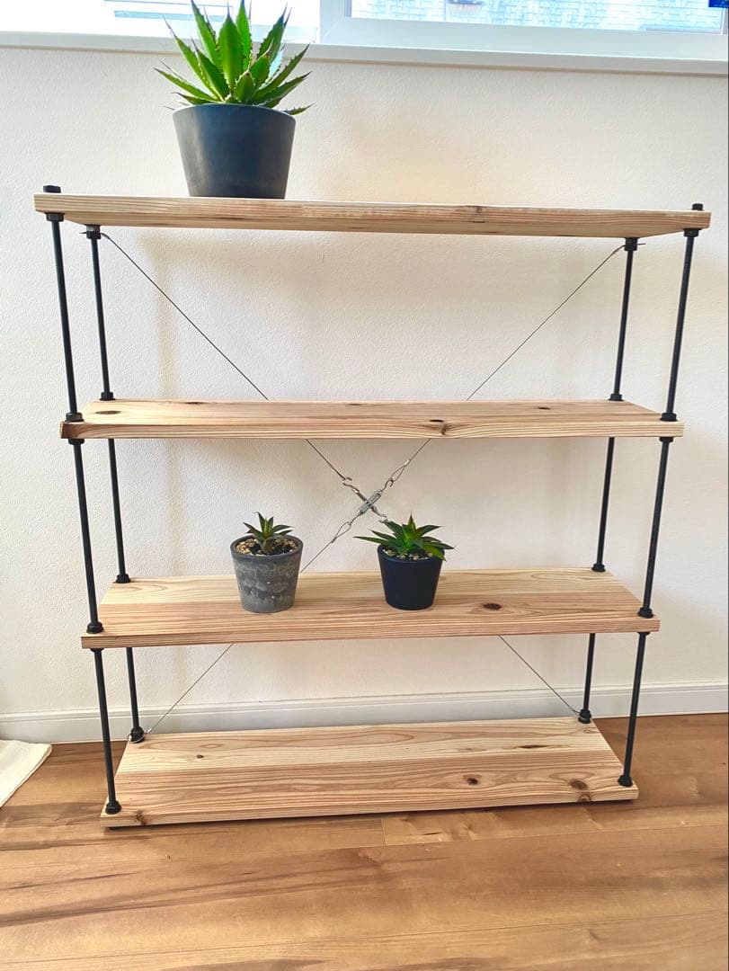 幅60cm☆ワイヤークロス 木製ラック☆食器棚☆木製シェルフ☆アイアン