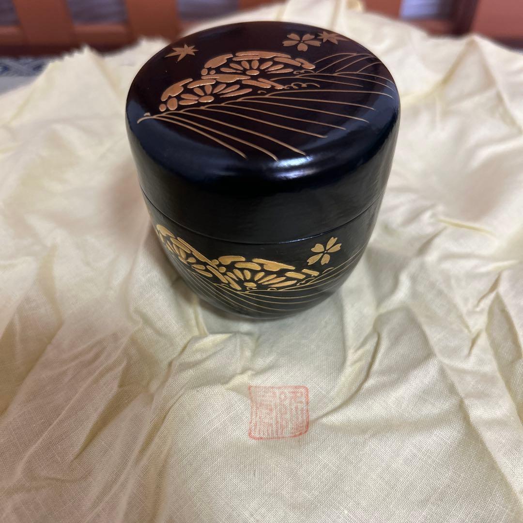 石井隆鳳作 一閑波車蒔絵 利休棗 共箱 茶道具