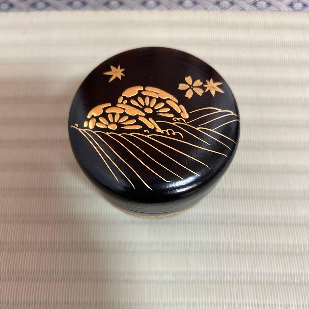 石井隆鳳作 一閑波車蒔絵 利休棗 共箱 茶道具