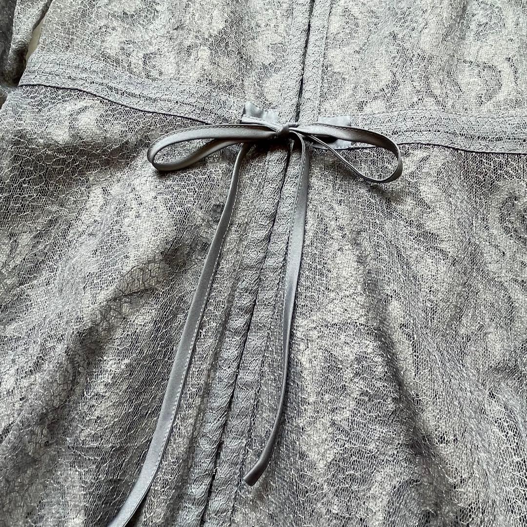 極美品 etoll. エトル 幾何学チュール ロングワンピース M ブルーグレー