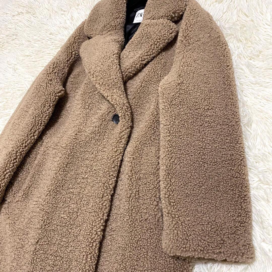 美品✨】ZARA テディベア ボア チェスターコート 女優襟 ブラウン L