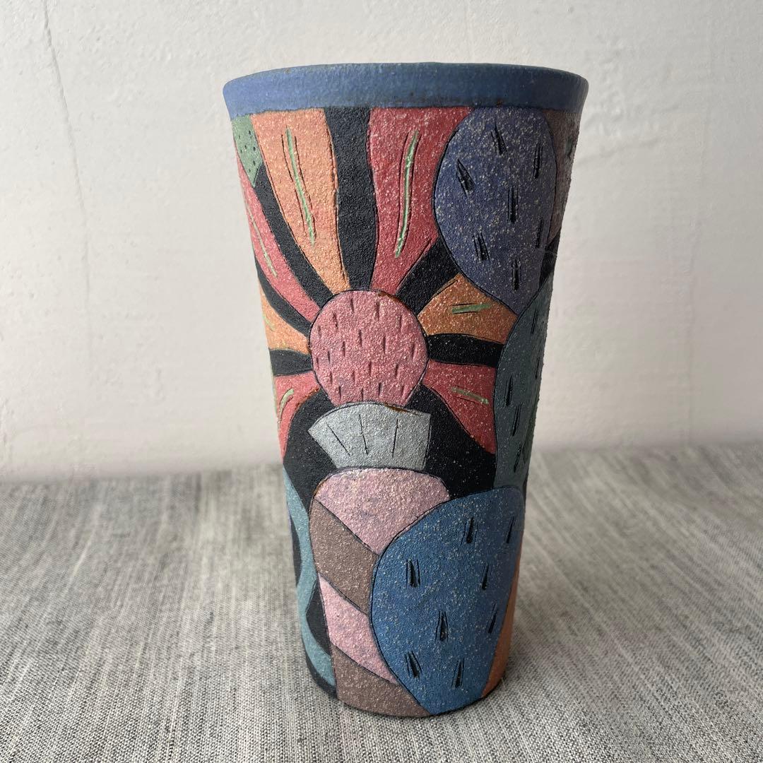 作家　陶芸家　志村観行　タンブラー　ビアカップ　背の高いコップ　手描き　手彫り 作家 陶芸家 志村観行 タンブラー ビアカップ 背の高いコップ 手描き