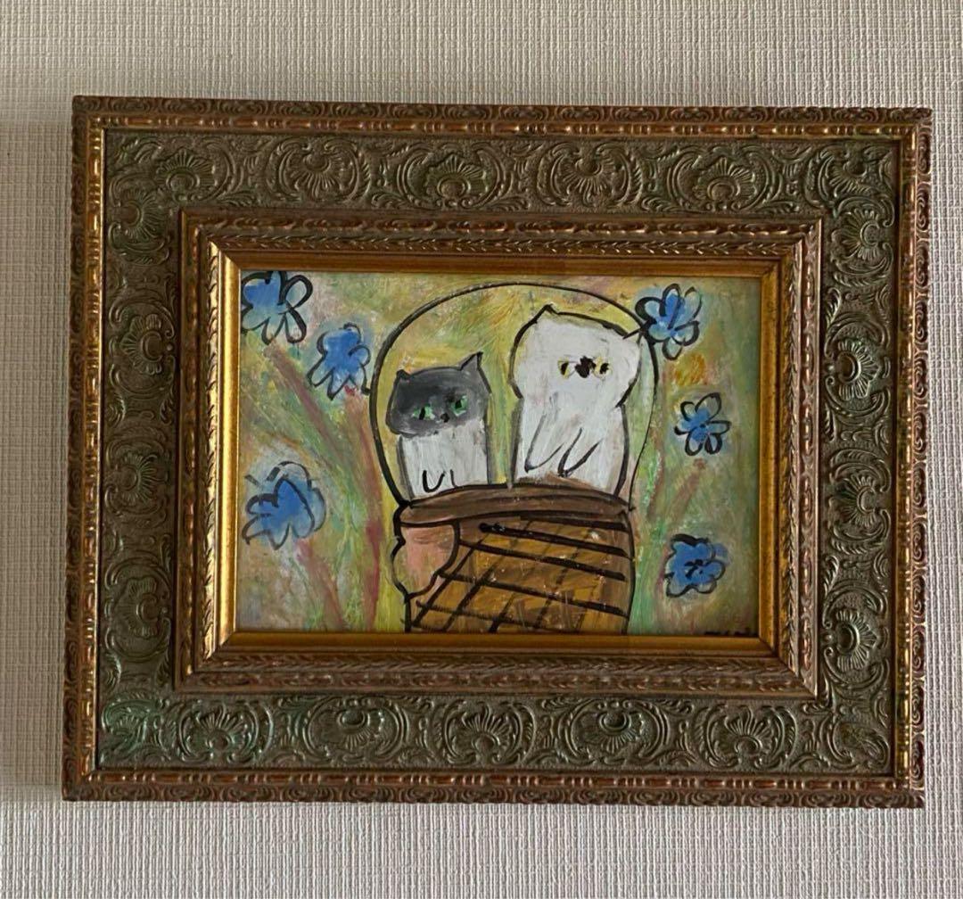 絵画。原画【可愛い猫ちゃんたちを連れて楽しい遠足に行く】