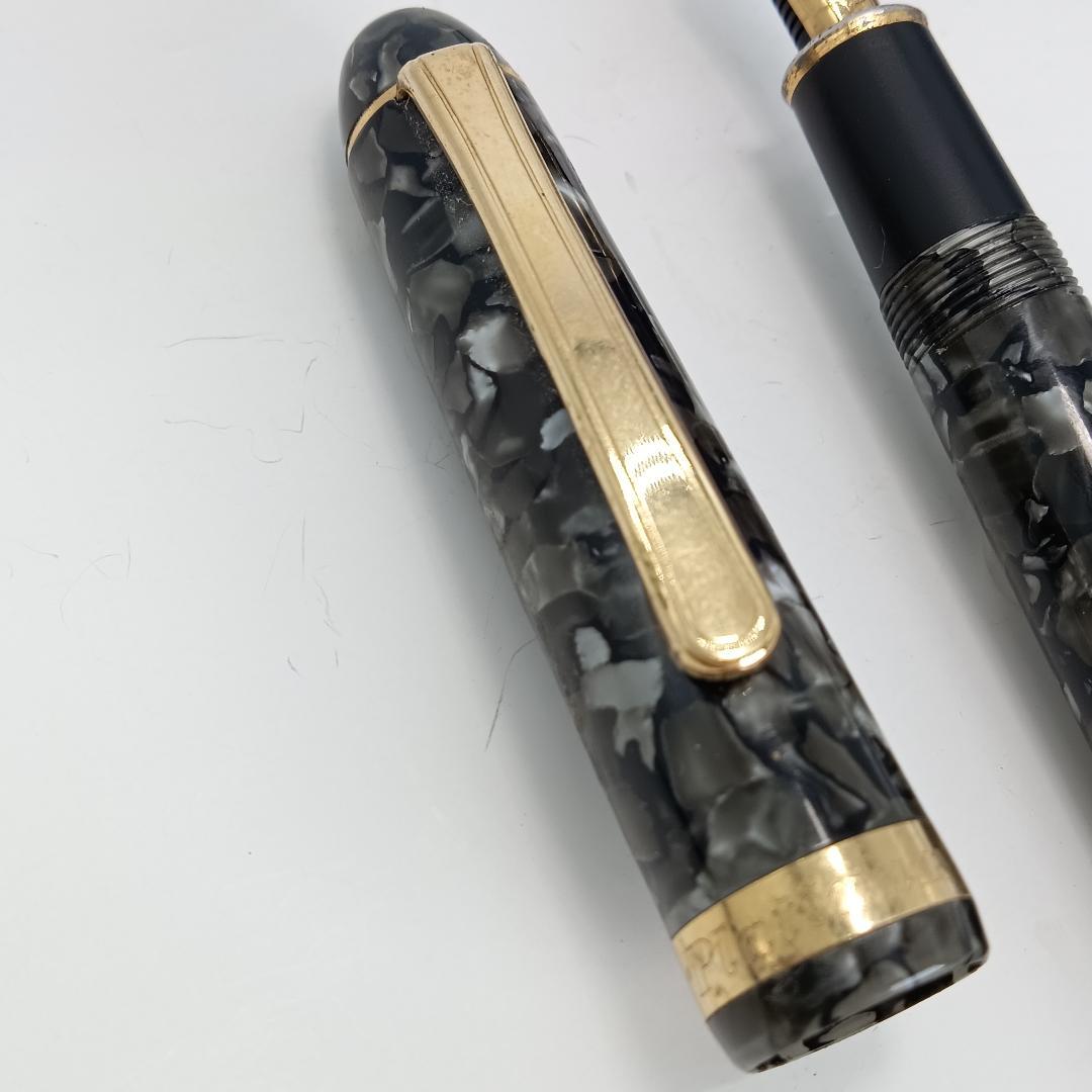 稀少 PLATINUM プラチナ 14K 万年筆 ブラック 3776 マーブル