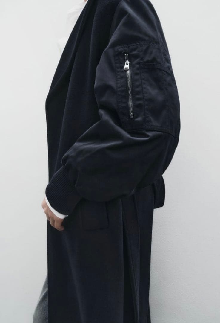 極美品 希少XL ZARA ザラ マッチングボンバーコート MA-1 ガウン 黒