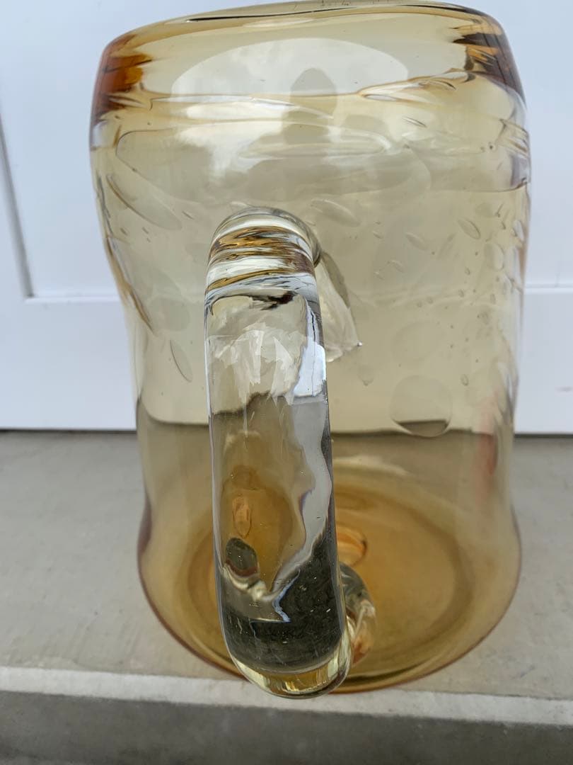 気泡ガラス 特大ビアジョッキ型 鉢 ガラスインテリア 花瓶 レトロ