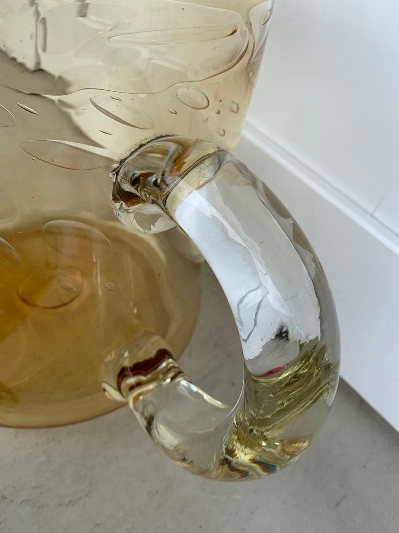 気泡ガラス 特大ビアジョッキ型 鉢 ガラスインテリア 花瓶 レトロ