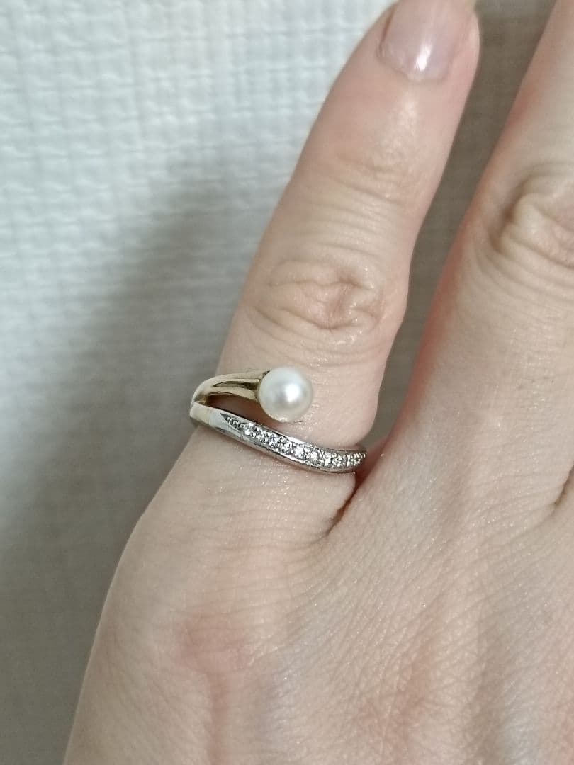 サボちゃん◇フェスタリア　淡水パールとダイヤモンドのピンキーリング