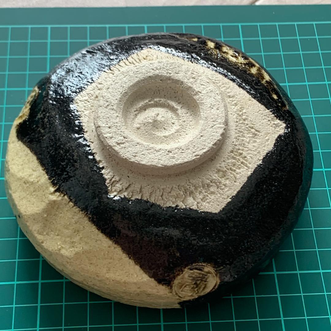 林陶造　馬盥茶碗　黒掛分け　印　紙箱　古道具　茶道具
