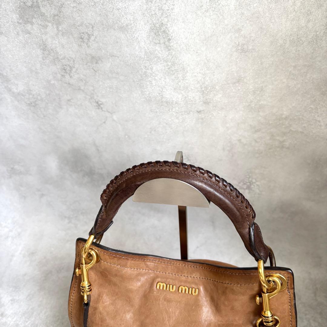 miu miu 2way ショルダーバッグ ロゴ レザー archive 茶