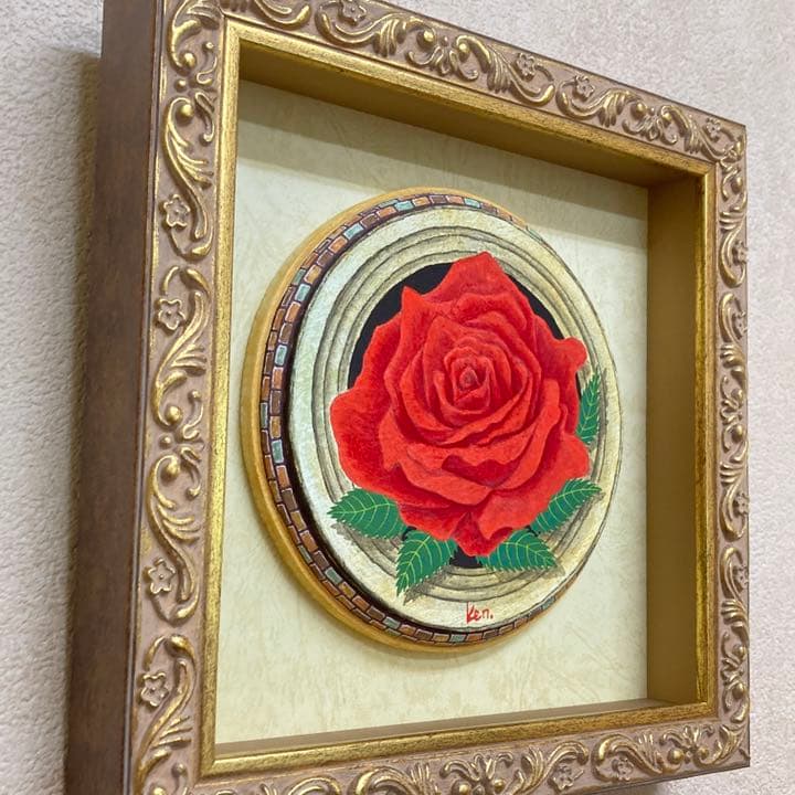 「真紅のバラ」円形板絵テンペラ画