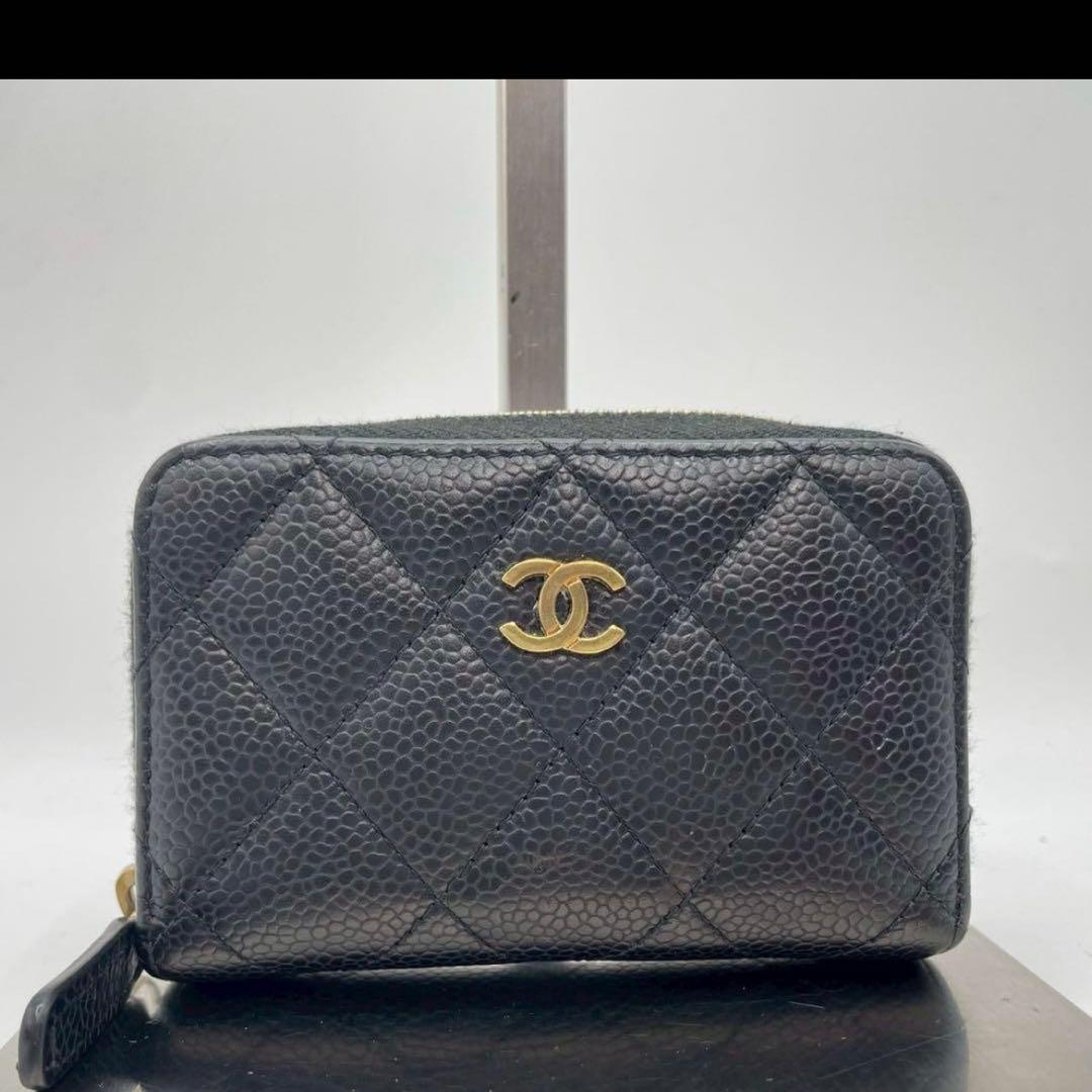 シャネル　マトラッセ　ケース　クラシック　ブラック　キャビアスキン