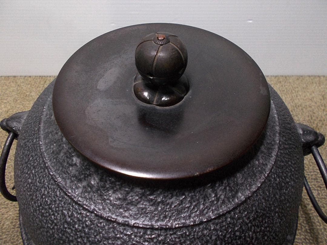 茶道具 薩摩焼枇杷色 風炉釜セット 未使用五徳 あじろ鉄 釜環 敷板 真鍮