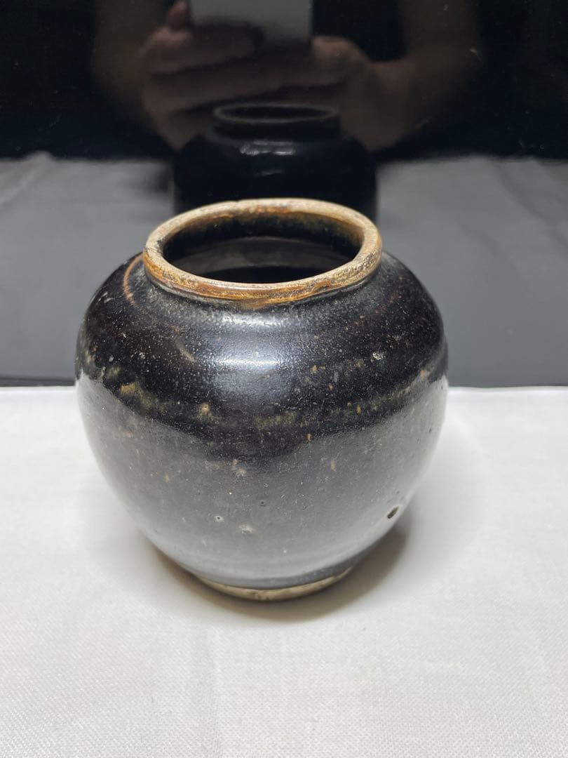 黑釉茶入。宋時代。茶道古美術。骨董品。唐物。美品。舊家蔵出し。希少品。