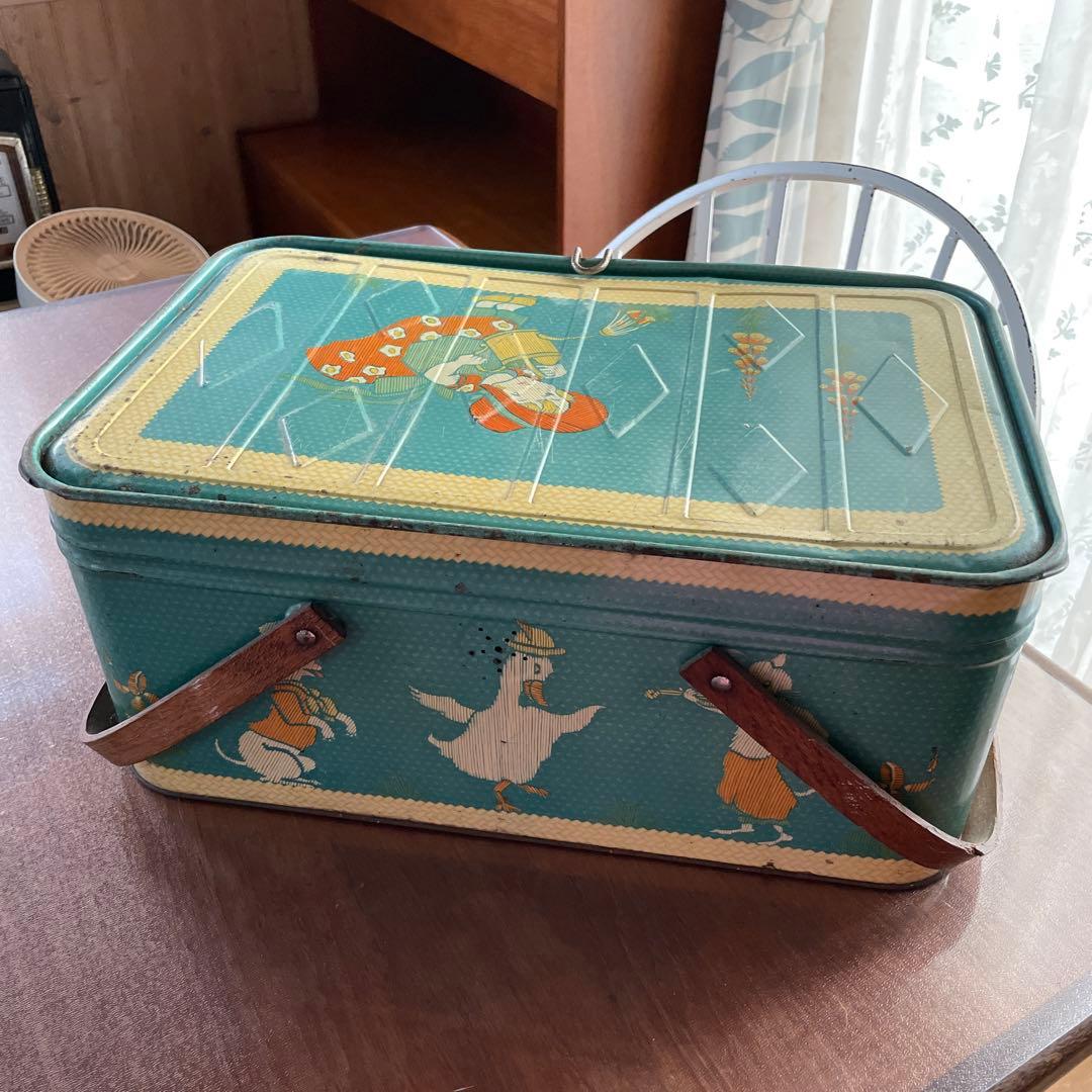 ティンバスケットティン缶ピクニックバスケットツールボックスアンティーク