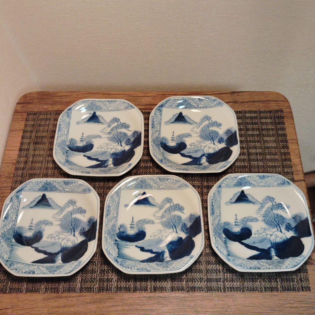 染付印判角皿山水図5枚セット - メルカリ