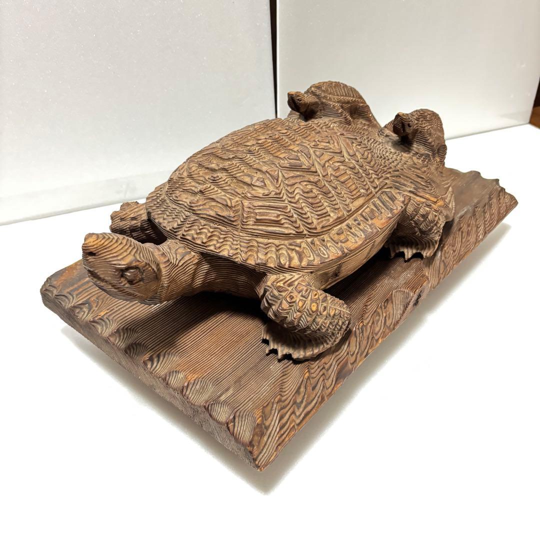 木彫り 一刀彫 亀の親子 置物 縁起物 長寿 - メルカリ
