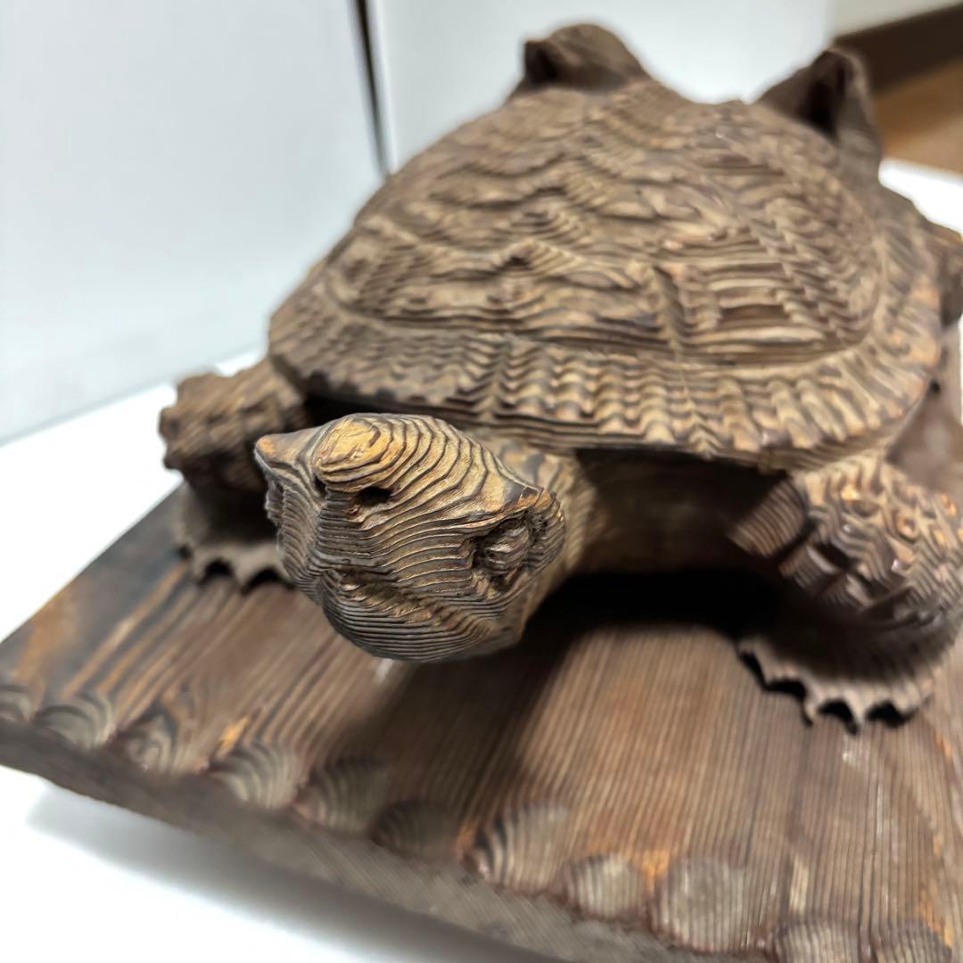 木彫り 一刀彫 亀の親子 置物 縁起物 長寿 - メルカリ