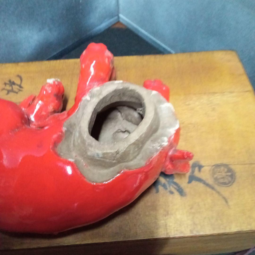 獅子赤香炉、楽家十二代弘入造、サイズ、約、高10センチ.