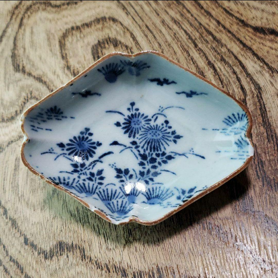 トップ 古伊万里 型紙摺印判 こんにゃく印判 染付 豆皿 金継ぎ練習用