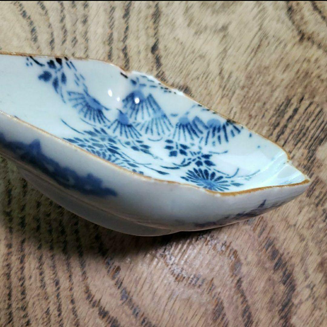 トップ 古伊万里 型紙摺印判 こんにゃく印判 染付 豆皿 金継ぎ練習用