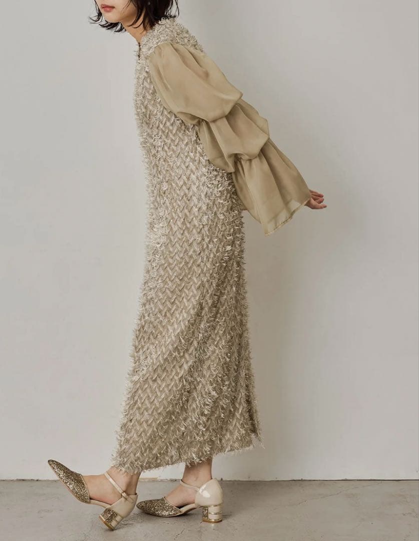 【美品未使用】niana デザインスリーブシャギードレス 結婚式