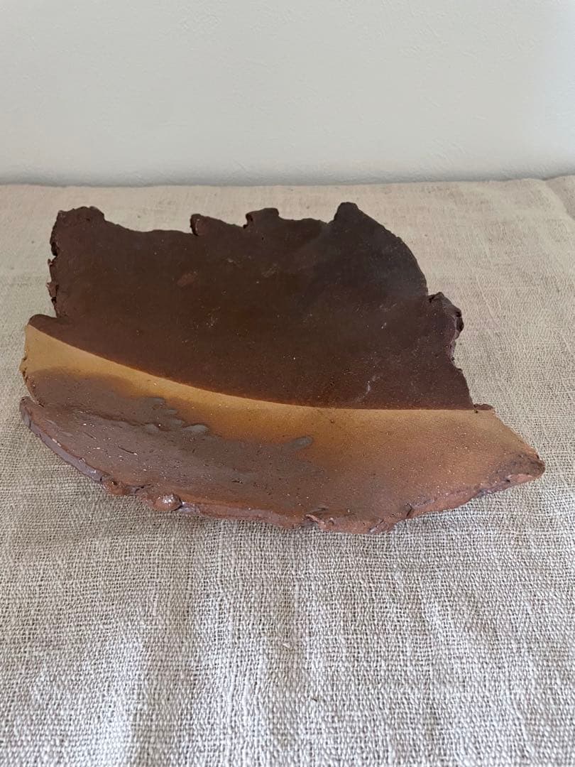 沖縄 大嶺實清 古作 葉形板皿 銘あり