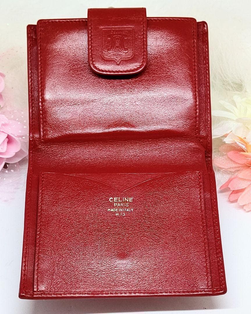 希少極美品✨オールドセリーヌ トリオンフ ロゴ 折財布 赤の通販はau